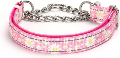 Choke Chains Large Dogs，Stainless Steel Chain Dog Martingale Collar, No Pull Slip Cinch Training Escape Proof Heavy Duty Dog Collar for Small Medium Large Pet Girl Female Dogs，Pink Flower XL