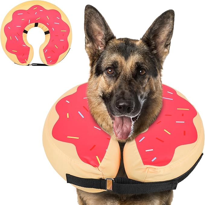 MIDOG Soft Inflatable Dog Cone, Donut E-Collar Alternative for After Surgery, Prevents Licking, Allowing Normal Eating & Vision, Comfortable Recovery Collar for Small Medium Large Dogs & Cats, Pink-L
