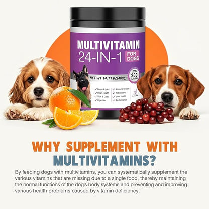 24-in-1 Dog Vitamins and Supplements 200 Ct Dogs Multivitamin Chewable Contain Chondroitin Probiotics Omega-3 Glucosamine for Dogs Skin Coat Heart Joint Gut Liver Brain Eyes Immune Support - Chicken