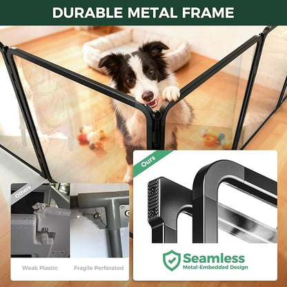 FXW AuraSpace Pro Acrylic & Wire Mesh Indoor Dog Playpen, 32" Height 6 Panels Metal Dog Pen for Small and Medium Dogs, Black│Patented