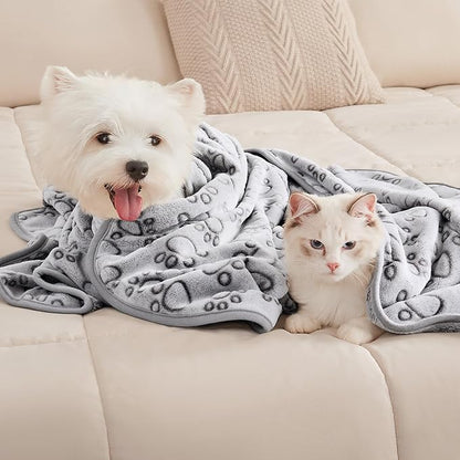 Luciphia 1 Pack 3 Blankets Fluffy Premium Fleece Pet Blanket Flannel Paw Printed Throw for Dog Cat Grey Paw Medium(30"x20",Pack of 3)