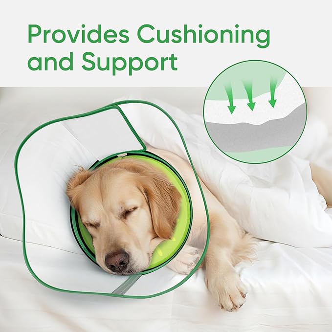 Sponge Dog Cone Collar, Dog Recovery Collar Alternative with Detachable High Clear Shield, Adjustable Soft Neck Cone for Small Medium Large Dogs, Stop Licking After Surgery (Kiwi,XL)