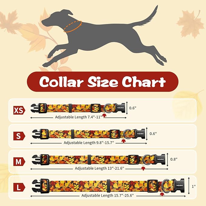 Kazazoo Dog Collar Cute and Soft Nylon Puppy Collar for Boy and Girl, Adjustable Dog Collars for Small Medium Dogs, Maple Leaf-M