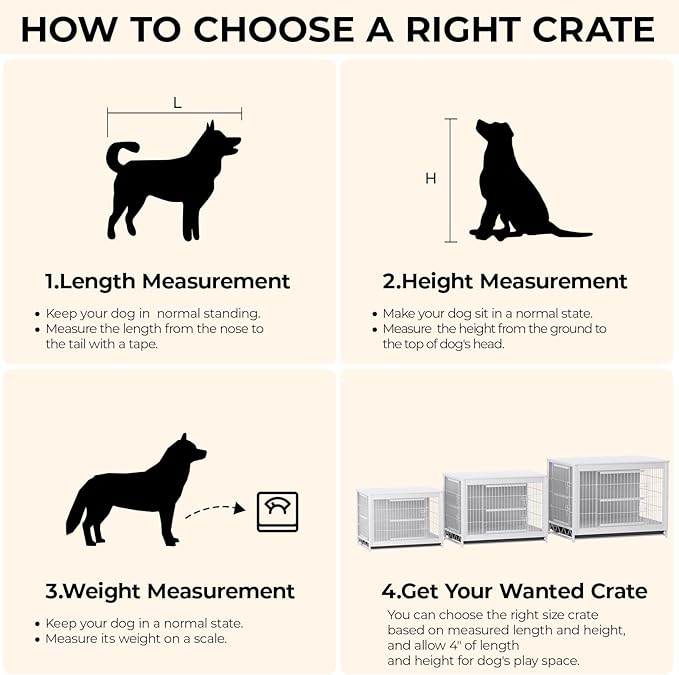 TLSUNNY Dog Crate Furniture, 44.1" Wooden Side End Table, Modern Dog Kennel with Double Doors, Heavy-Duty Dog Cage w/Pull-Out Removable Tray, Indoor Medium/Large/Small Pet House Furniture, White