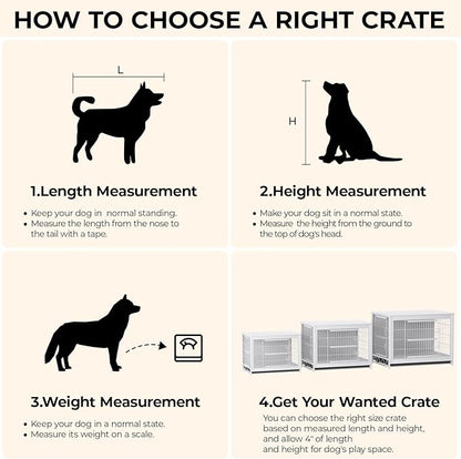 TLSUNNY Dog Crate Furniture, 44.1" Wooden Side End Table, Modern Dog Kennel with Double Doors, Heavy-Duty Dog Cage w/Pull-Out Removable Tray, Indoor Medium/Large/Small Pet House Furniture, White