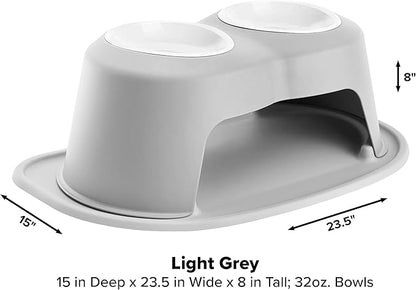 WeatherTech Double High Pet Feeding System w/Plastic Dog/Cat Bowls - 8" High Stand Light Grey (PDHC3208LGLG)