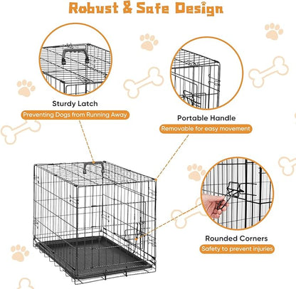 Dog Crate - 24 Inch Small Single Door Portable Puppy Dog Cage, Metal Wire Pet Kennel with Secure Lock, Leak-Proof Pan Tray, Foldable Design for Small Dog Indoor Training and Outdoor Trave