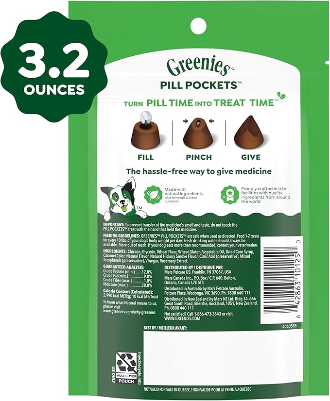 Greenies Pill Pockets for Dogs Small Size, Tablet Pill Treats for Dogs, Hickory Smoke Flavor, 3.2 oz. Pouch