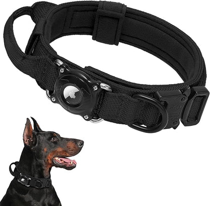 2026 New and Improved AirTag Dog Collar, Military Tactical Dog Collar with Integrated AirTag Holder-Adjustable Control Handle, Durable Metal Buckle,Comfortable GPS Dog Collars (Black, L (17"-20.5"))