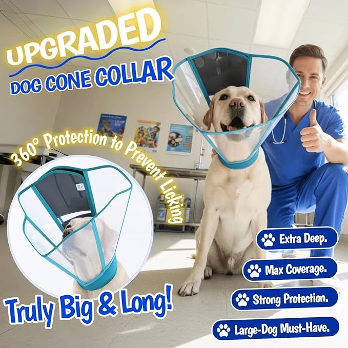Comfy Dog Cone Collar for Dogs to Stop Licking, Soft Transparent E Collar for Small Dogs After Surgery, Extra-Long Recovery Cones, Durable & Easy-Clean Pet Neck Collar, Lightweight Cone(Blue-Green, S)