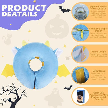IEUUMLER Inflatable Recovery Dog Collar, Protective Donut Cone, Adjustable Soft Collar for Dog and Cat After Surgery Prevent from Biting & Scratching EU002 - Vampire M+