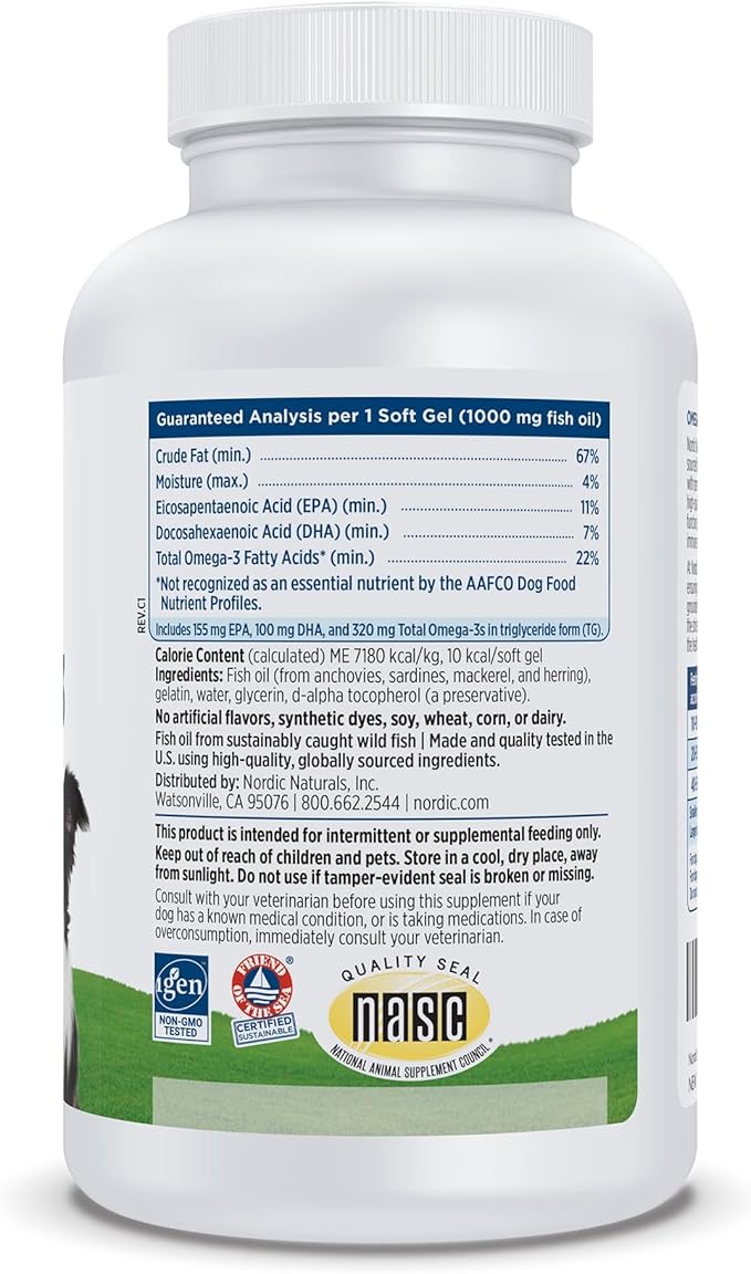 Nordic Naturals Omega-3 Pet, Unflavored - 120 Soft Gels - 330 mg Omega-3 Per Soft Gel - Fish Oil for Dogs with EPA & DHA - Promotes Heart, Skin, Coat, & Immune Health (Pack of 2)