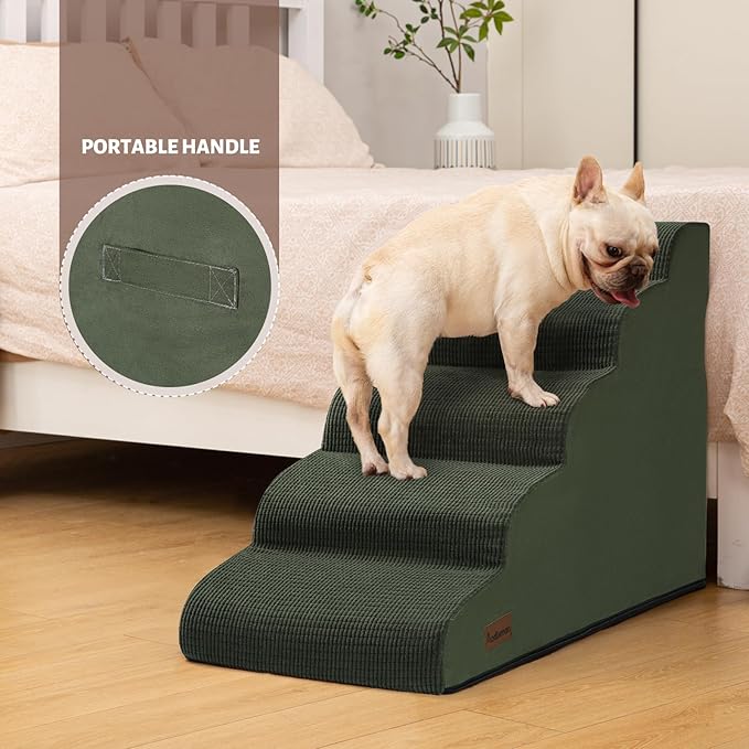 Aodisman 5-Step Dog Stairs and Ramp for High Bed, Non-Slip Sturdy Pet Steps for Small Dogs and Cats,22.2" H,Green
