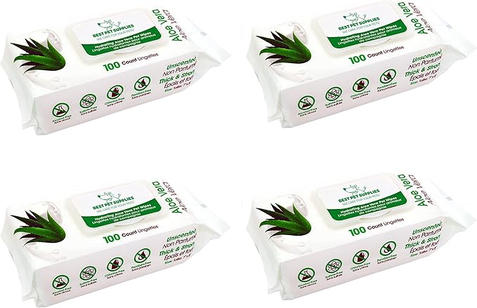 Best Pet Supplies 8" x 9" Large Unscented Dog Wipes - Cleaning and Deodorizing for Paws and Coat - Gentle Formula with Aloe Vera Vitamin E for Puppies and Cats - 400 Count