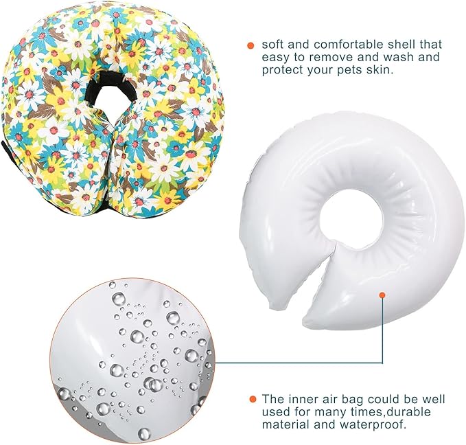 Protective Inflatable Collar for Dogs and Cats - Soft Pet Recovery Collar Does Not Block Vision, Prevents Pets from Touching Stitches, Wounds and Rashes (Floral - 2, Neck 21" - 25")