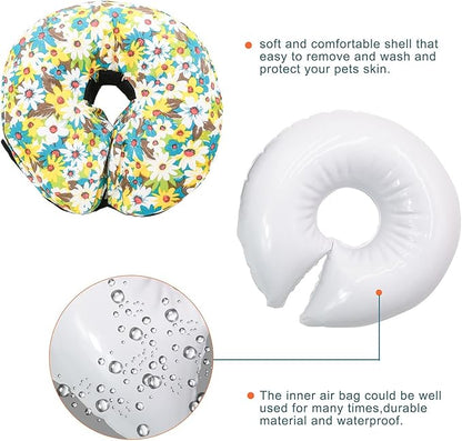 Protective Inflatable Collar for Dogs and Cats - Soft Pet Recovery Collar Does Not Block Vision, Prevents Pets from Touching Stitches, Wounds and Rashes (Floral - 2, Neck 21" - 25")