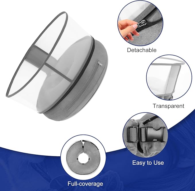 BARKLESS Inflatable Dog Cone, Soft Dog Donut Collar After Surgery, 2-in-1 Inflatable Collar with Detachable Anti-Licking Shield, Patented Donut Cone to Stop Licking Wounds