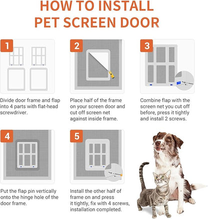 PETLESO Large Dog Door for Screen Door - 11.2" x 14.4" Magnetic Flap Pet Door with Lockable Insert for Medium to Large Dogs, Ideal for Sliding Doors, White