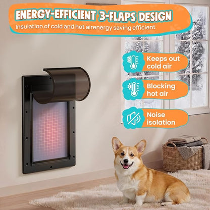 Plastic Dog Door 3 Flap, Plastic Dog Door for Wall, Medium Doggy Door, Dogie Door for Interior & Exterior Walls, Magnetic Flaps, Insulation Flap, Closing Panel, Pet Door for Pets Up to 45LB