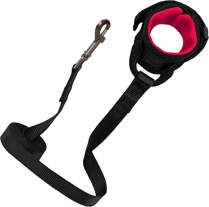 Gooby Soft Mesh Wrist Band Surfer Leash - Black, 6 FT - Comfortable Hands Free Leash with Elastic Band for Small, Medium and Large Dogs