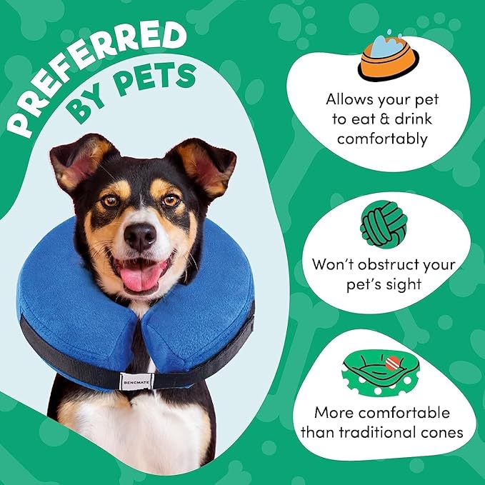 Protective Inflatable Collar for Dogs and Cats - Soft Pet Recovery Collar Does Not Block Vision E-Collar, Soft Protective Cone for Dogs After Surgery (Blue, [Neck:15"-19"] Large)