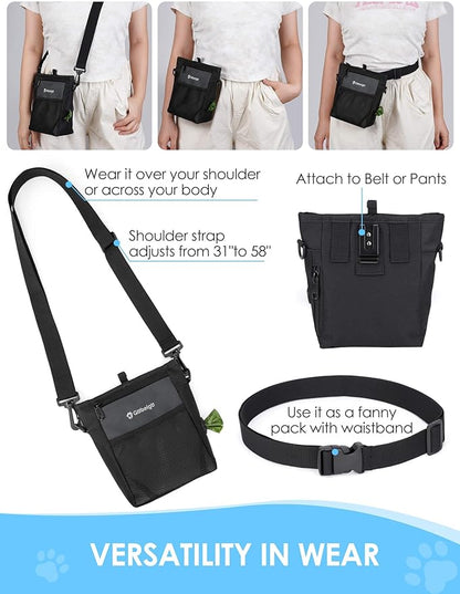 Gobeigo Dog Treat Pouch, Magnetic Closure & Sealable Silicone Bag Insert, 4-Cup Capacity – Belt Clip/Waist Belt/Crossbody Wear, Clicker Included – Great for Pet Training & Walking (Gray)