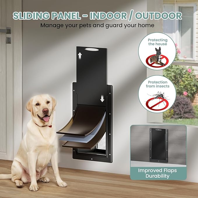 Durable Frame 3-Flaps Insulated Wall Dog Door, Extreme Weather Large Doggy Door for Wall, Never Rust Wall Pet Door, Telescoping Tunnel, 2 Magnetic Flaps, Closing Panel, for Pet Up to 100lb