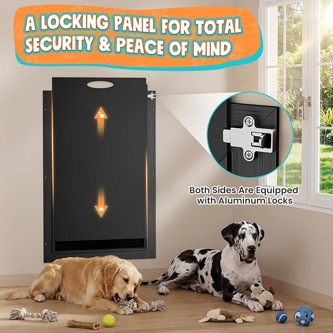 3-Flap XL Dog Door for Wall, All Aluminum Extra Large Doggy Door for Wall, Heavy Duty Pet Door with Lock, Energy Efficient, Telescoping Tunnel for Interior & Exterior Wall, Pet Up to 220LB