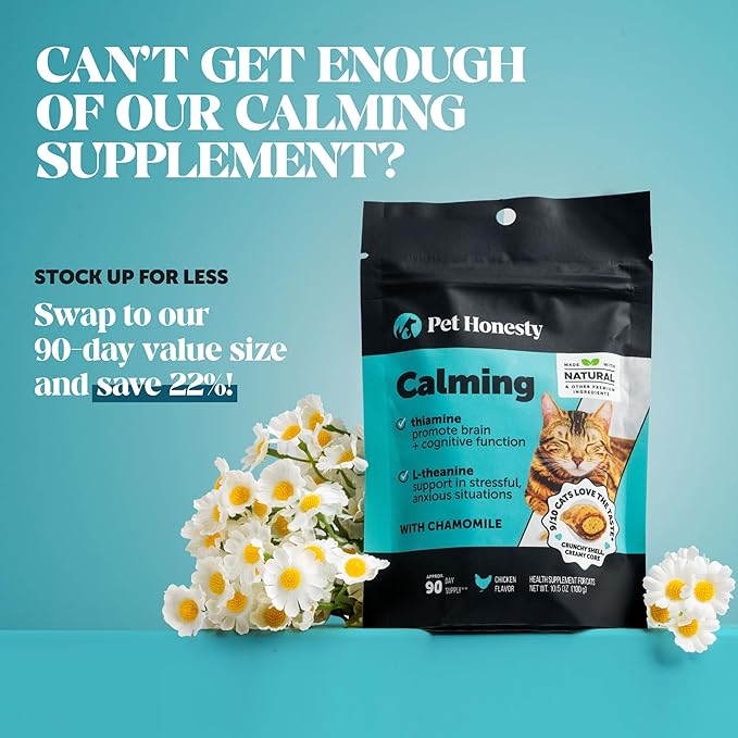 Calming Chews for Cats - Cat Anxiety Relief + Helps Reduce Stress - Behavioral Support & Promotes Relaxation for Travel, Boarding, Vet Visits, Separation Anxiety - Chicken (30-Day Supply)