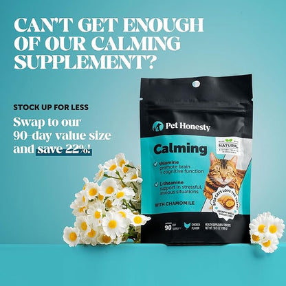 Calming Chews for Cats - Cat Anxiety Relief + Helps Reduce Stress - Behavioral Support & Promotes Relaxation for Travel, Boarding, Vet Visits, Separation Anxiety - Chicken (30-Day Supply)