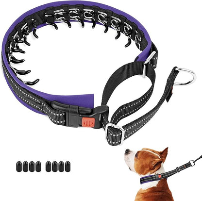 Mayerzon Martingale No Pull Collar for Small Medium Dogs, Patented Anti Pull Dog Collar with Buckle for Walking Training, with Neoprene Padding and Reflective Stitching, Adjustable(Purple Trim, S)
