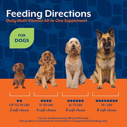 NaturVet All-in-One Dog Supplement - for Joint Support, Digestion, Skin, Coat Care – Dog Multivitamins with Minerals, Omega-3, 6, 9 – Wheat-Free Vitamins for Dogs – 240 Soft Chews