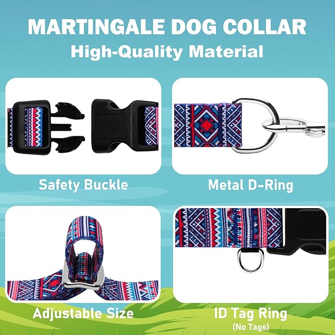 Martingale Collar for Dogs with Buckle No Pull Adjustable Nylon Limited Slip Training Dog Collars (Purple Tribal, Large)
