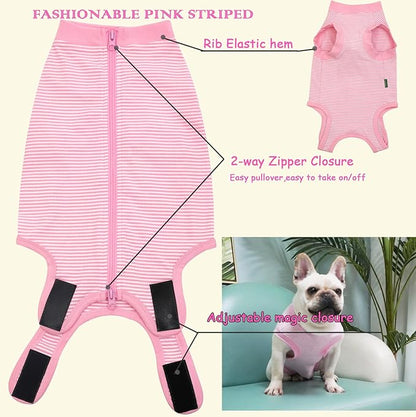 Dog Recovery Suit Pink Female Spay Surgical Large Shirt, Male Surgery Recovery Suit,Pink-White Striped XXXL
