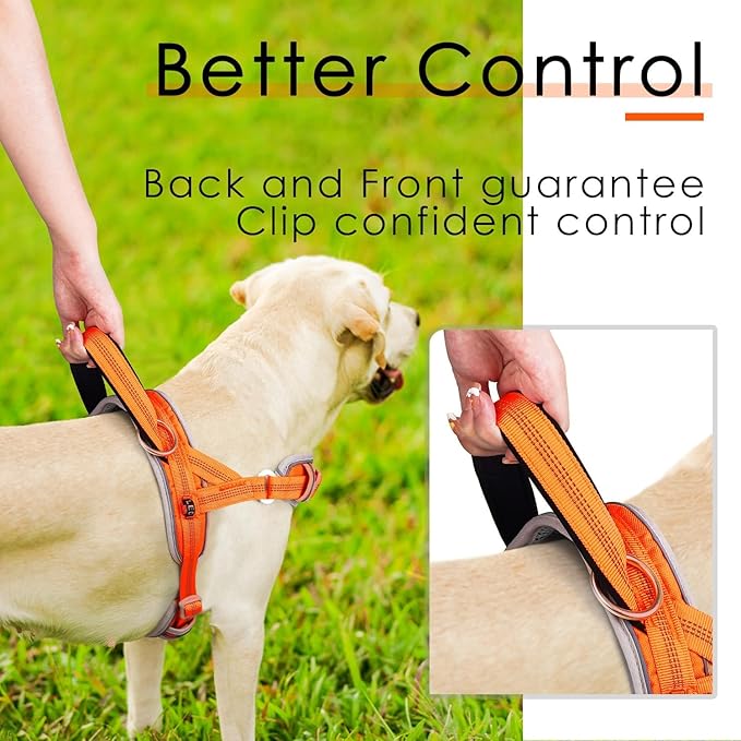 ADVENTUREMORE Dog Harness for Medium Dogs No Pull, Sport Dog Halter Harness Adjustable Reflective Dog Vest Escape Proof Dog Harness with Easy Control Front Clip Handle for Training Walking M Orange