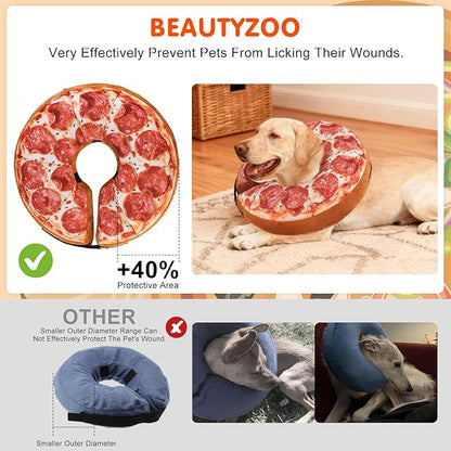 BEAUTYZOO Dog Cone Alternative After Surgery for Large Medium Small Dogs, Soft Inflatable Cone Collar for Dogs Cats, Pet Neck Donut E Collar Dog Recovery Collars to Stop Licking, Pizza, L