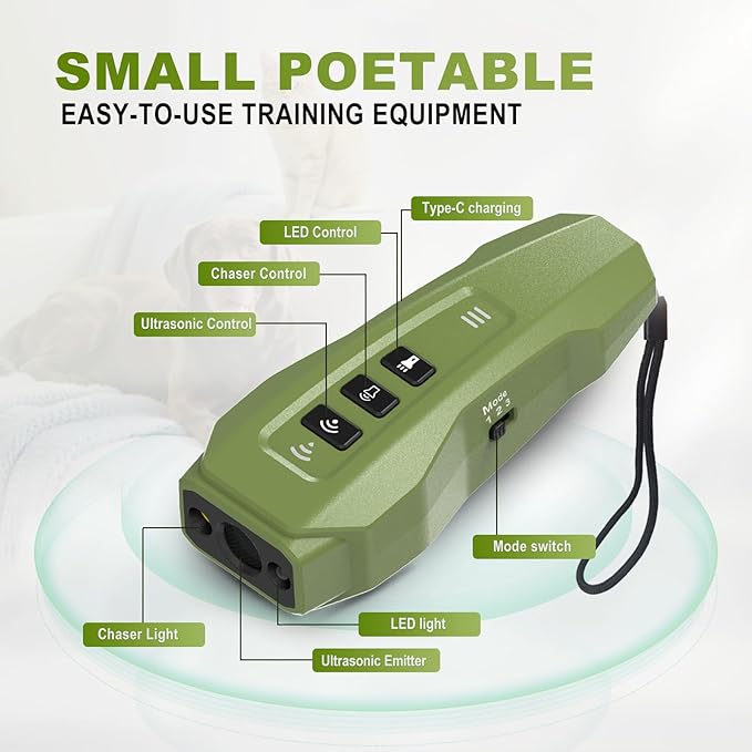 Dog bark Deterrent Device,Ultrasonic Anti Barking, Rechargeable Anti-Barking Device for Dogs Safe & Effective Portable Anti Barking Safe and Effective for Indoor and Outdoor use (Green)