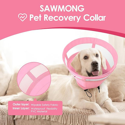 SAWMONG Soft Cone for Dogs – Large Dog Recovery Collar, Adjustable E-Collar to Stop Licking After Surgery (L, Pink)