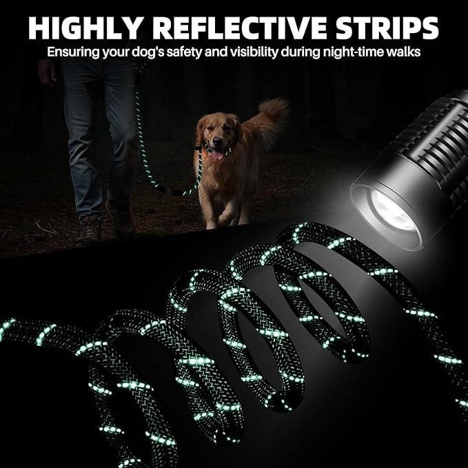 SlowTon Slip Lead for Dogs - Hands Free No Tangle Adjustable 5-7 FT 1/2” Rope, Heavy Duty Nylon Leash for Large Medium Dogs that Pull, No Pull Training Slip Leashes, 20-120lb, Green