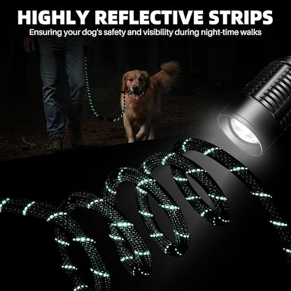 SlowTon Slip Lead for Dogs - Hands Free No Tangle Adjustable 5-7 FT 1/2” Rope, Heavy Duty Nylon Leash for Large Medium Dogs that Pull, No Pull Training Slip Leashes, 20-120lb, Green