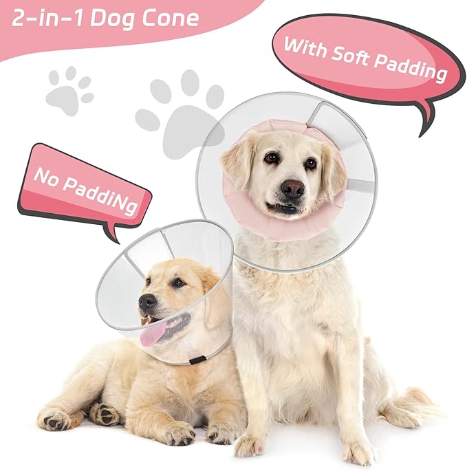 Dog Cone Collar for Recovery: Soft Elizabethan Collar Alternative to Stop Licking, Adjustable Pet Cone for Large, Medium, Small Dogs, for Surgery, Spay, Injury, Skin Treatment