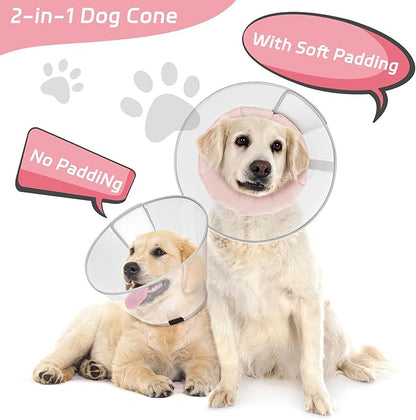 Dog Cone Collar for Recovery: Soft Elizabethan Collar Alternative to Stop Licking, Adjustable Pet Cone for Large, Medium, Small Dogs, for Surgery, Spay, Injury, Skin Treatment