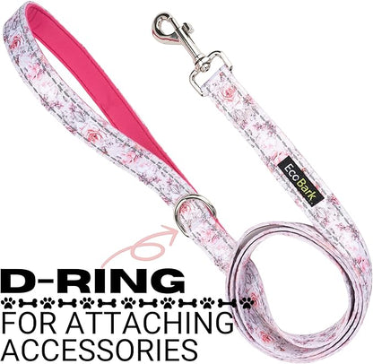 EcoBark Dog Leash - Soft & Reflective Comfort Leash with Padded Handle - Soft, Strong, & Durable for Small, Medium or Large Dogs (Floral)