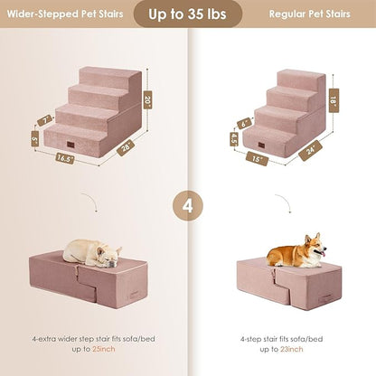 EHEYCIGA Dog Stairs for Bed 20" H, 4-Step Extra Wide Dog Steps for High Bed, Pet Steps for Small Dogs and Cats, Non-Slip Balanced Pet Ramp Indoor, Pink