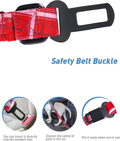 Hotsky Tactical Dog Leash Heavy Duty for Medium Large Dogs that Pull,4-6Ft Strong Bungee Shock Absorbing No Pull Dog Leash with Padded Double Handle and Car Seatbelt,Red Plaid
