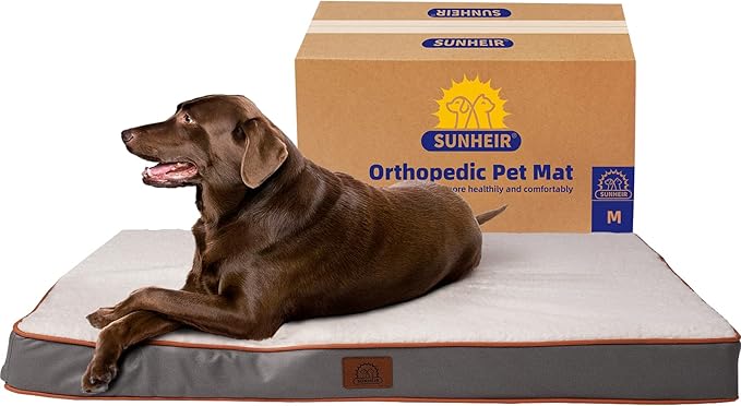 Sunheir Orthopedic Dog Bed for Medium Dogs, Waterproof Deluxe Plush Dog Crate Bed with Removable Washable Cover & Anti-Slip Bottom, Egg Crate Foam Pet Bed Mat, Light Grey, (30.0"L x 20.0"W x 3.0"Th)