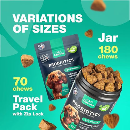 Probiotics for Dogs Gut Health, Digestion, Immunity, Yeast Balance, Itchy Skin, Allergies Support - Dog Probiotic Chews (Travel Pack) with Digestive Enzymes for Gut Flora - Pumpkin and Yeast Powder