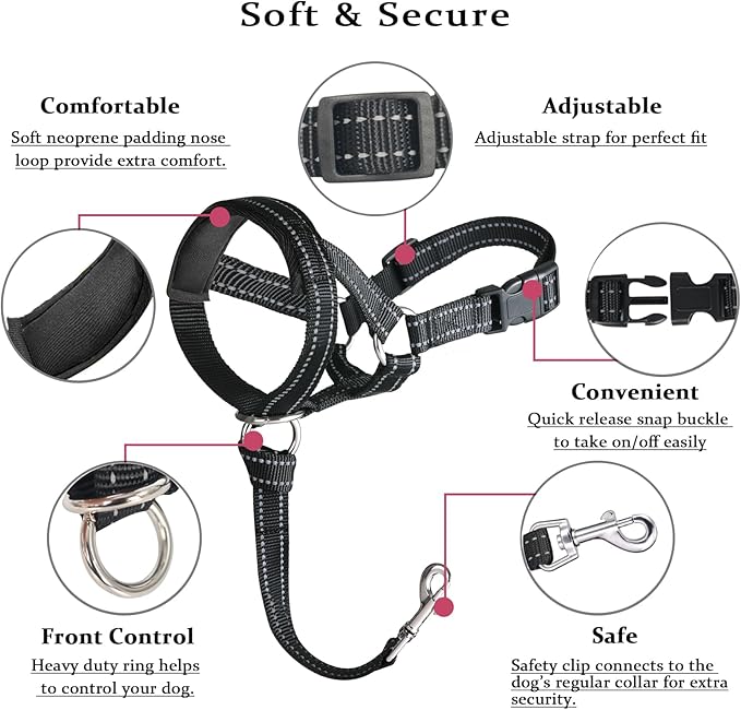 BARKLESS Dog Head Collar, No Pull Head Halter with Soft Padding, Reflective Soft Padded Snout Harness for Large Dogs, Labrador, Golden Retrievers, German Shepherd