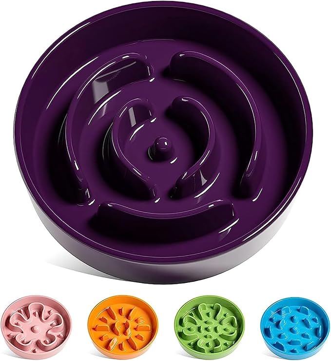 LE TAUCI Slow Feeder Dog Bowls Ceramic, 3 Cups Slow Feeding Dog Bowl Medium Large Breed, Pet Bowl for Fast Eaters, Puzzle Pet Dishes, Maze Purple