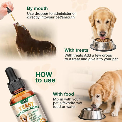 Yeast Infection Treatment for Dogs & Cats - Dog Ear & Skin Itch Relief - Supports Immune Health with Multivitamins Probiotics, 2 fl oz